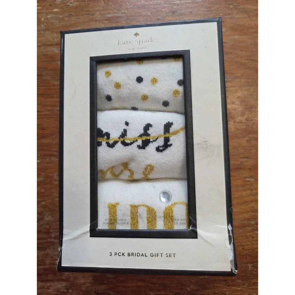 New In Box Kate Spade 3 Pack Bridal Gift Set Socks for the Bride Wedding I DO